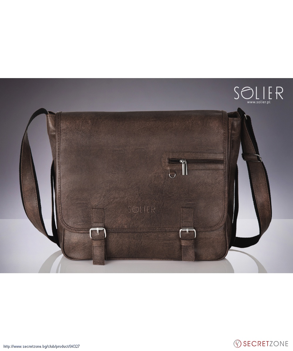 Стилна мъжка чанта за лаптоп Solier в тъмнокафяв нюанс | Secretzone.bg