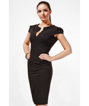 Стилна дамска рокля в черен цвят с дълбоко деколте от Awama | Secretzone.bg