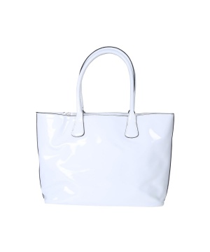 Стилна бяла чанта с две дръжки и лачен дизайн от Guess | Secretzone.bg
