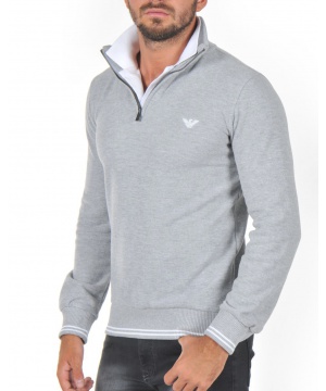 Сив мъжки пуловер с висока яка и цип от Armani | Secretzone.bg