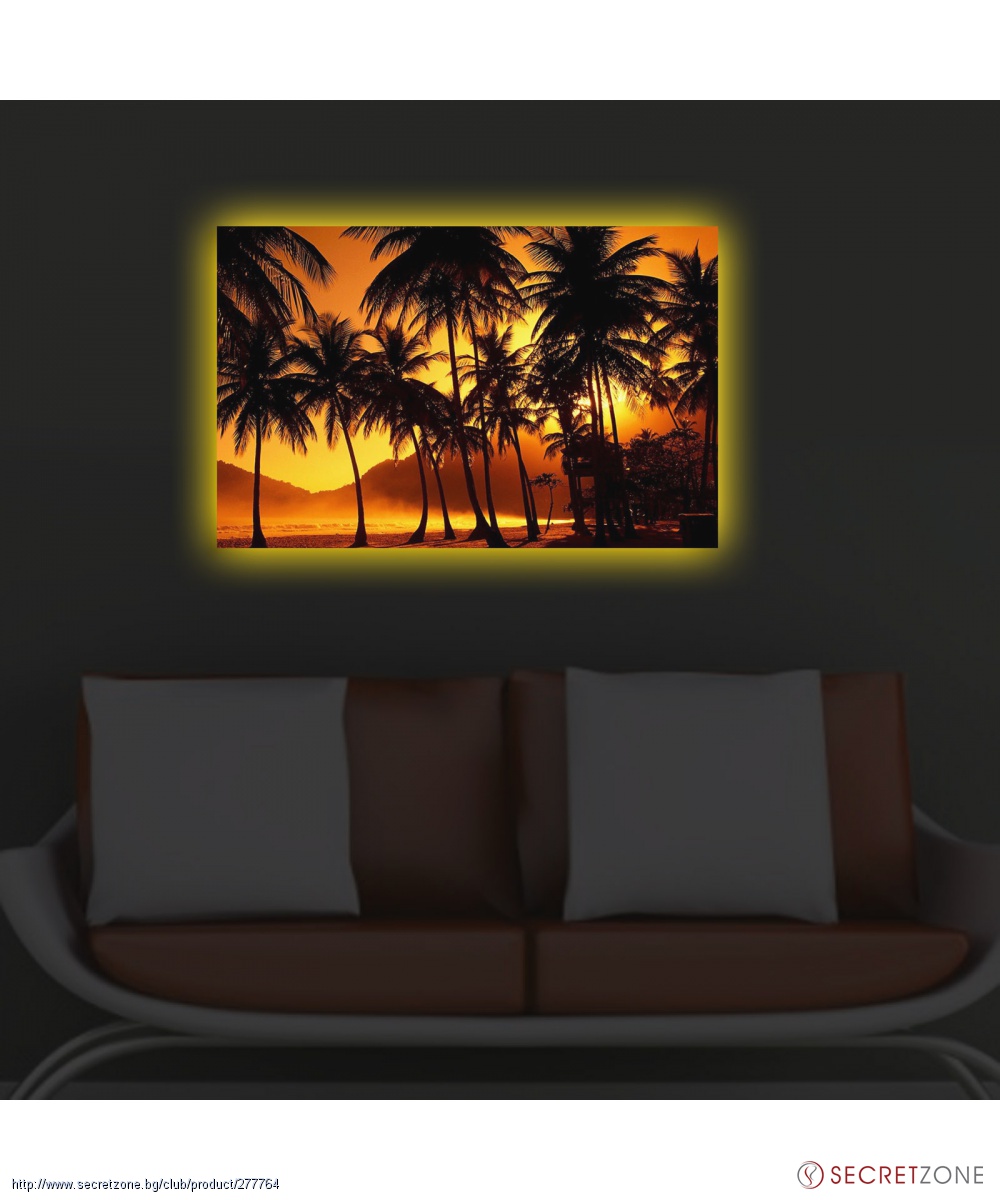 Светещо пано за стена - екзотичен пейзаж с палми от Shining | Secretzone.bg