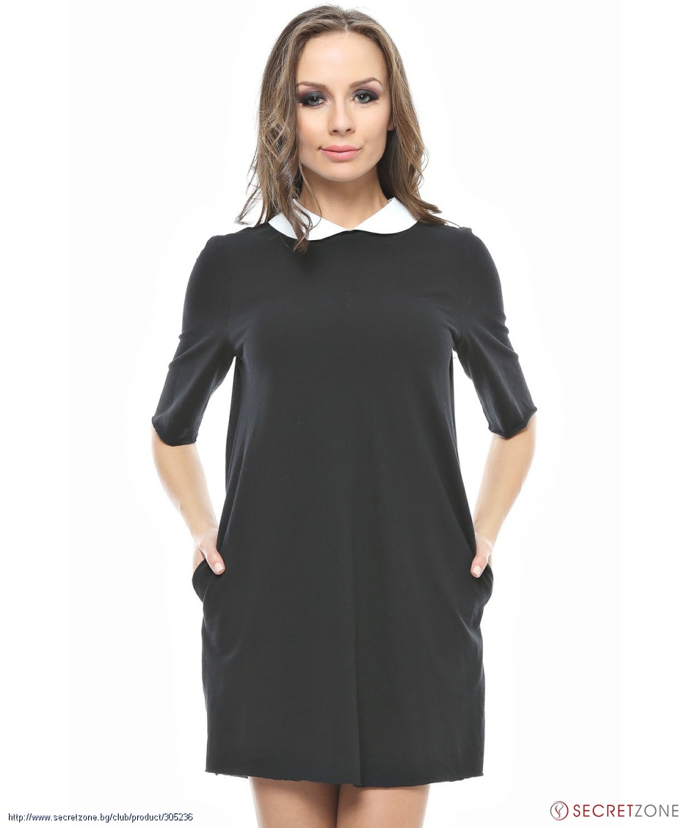 Черна рокля с бяла якичка от Lisa Moretti | Secretzone.bg