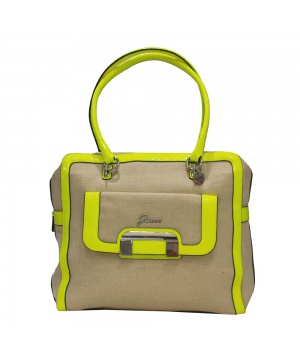 Стилна дамска чанта в бежово и неоново жълто от Guess | Secretzone.bg