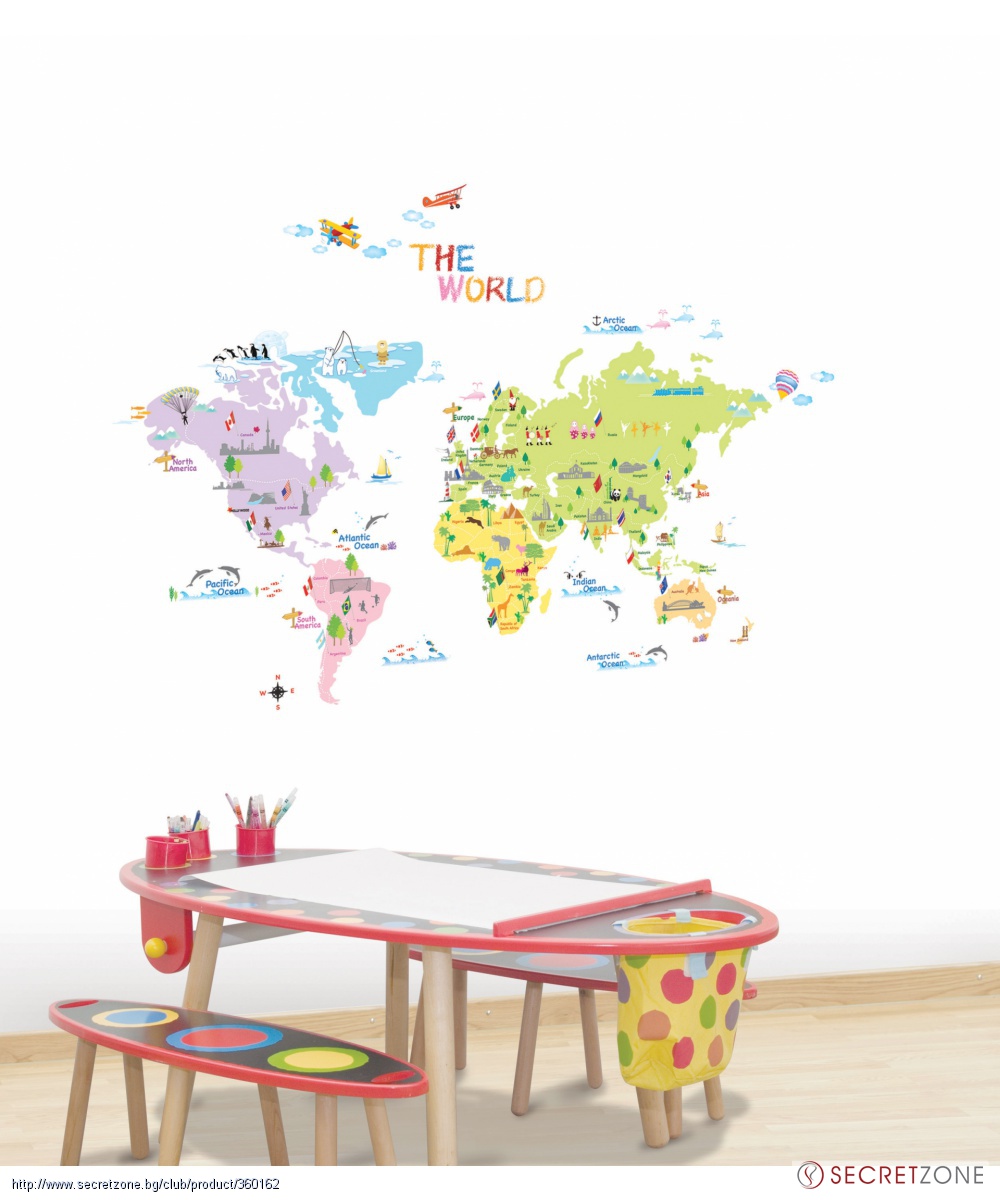 Стикер за стена карта на света от Ambiance | Secretzone.bg