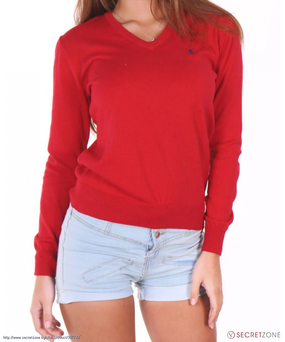 Червен дамски пуловер със синьо лого от Ralph Lauren | Secretzone.bg