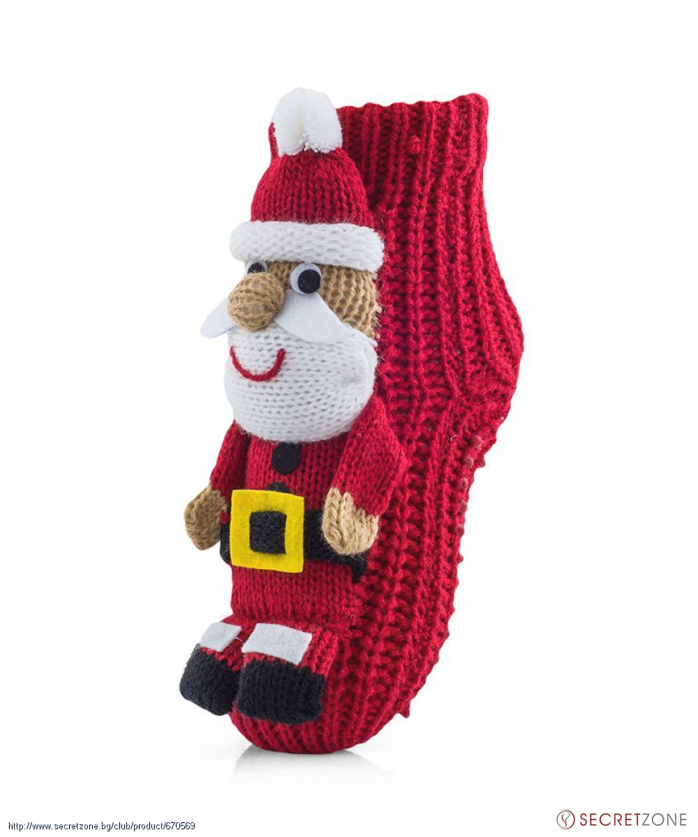 Плетени чорапи в червено с декоративен Дядо Коледа от Family Pyjamas |  Secretzone.bg