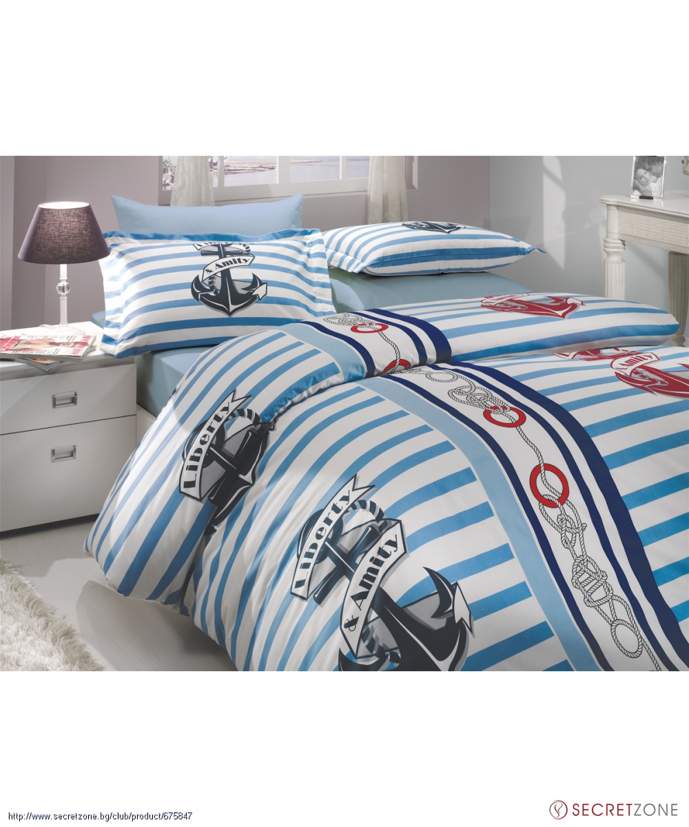 Единичен спален комплект Hobby с морски мотиви и сини райета | Secretzone.bg