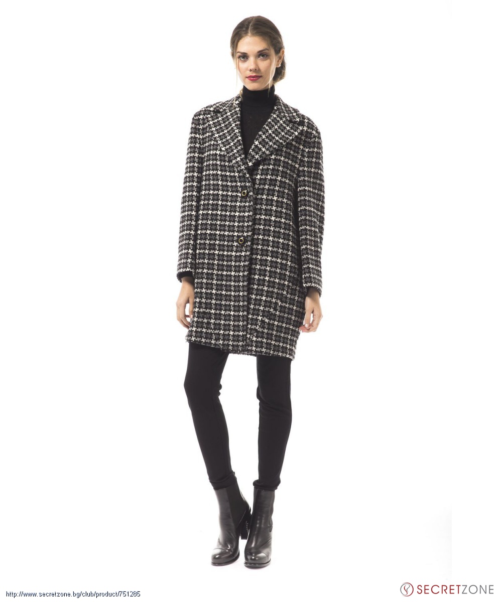 Дамско палто на каре в сиво, черно и бяло от Trussardi | Secretzone.bg