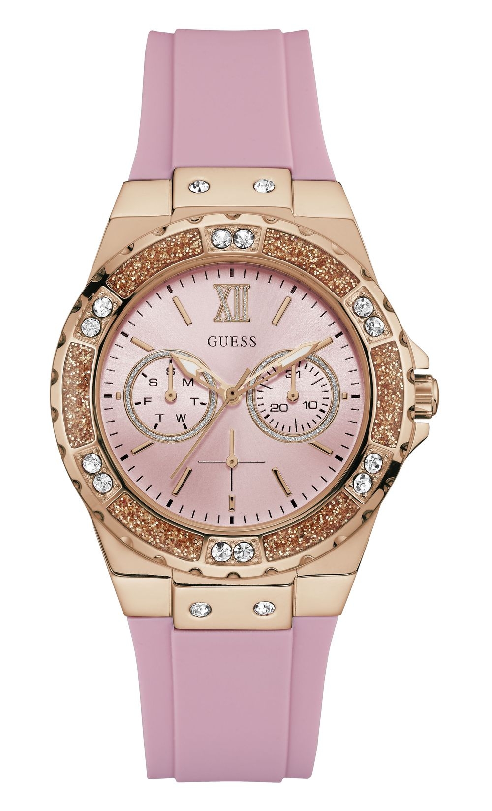 Дамски часовник от Guess в розова гама с кристали | Secretzone.bg